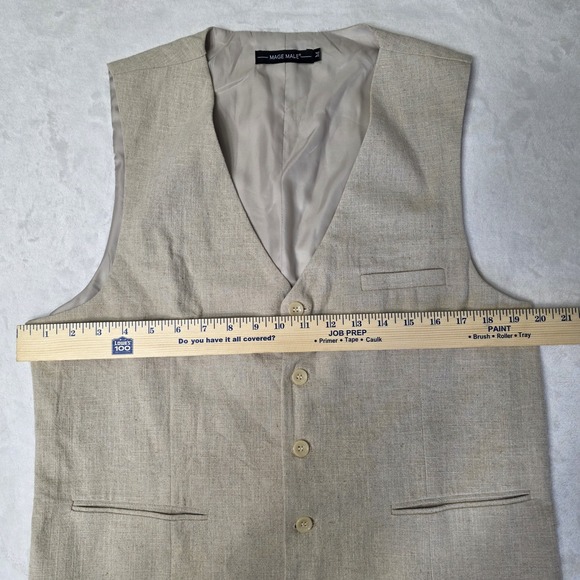 Mage‎ Male Mens Medium Beige Linen Blend 5 Button Vest Formal Dance Wedding - Picture 4 of 9